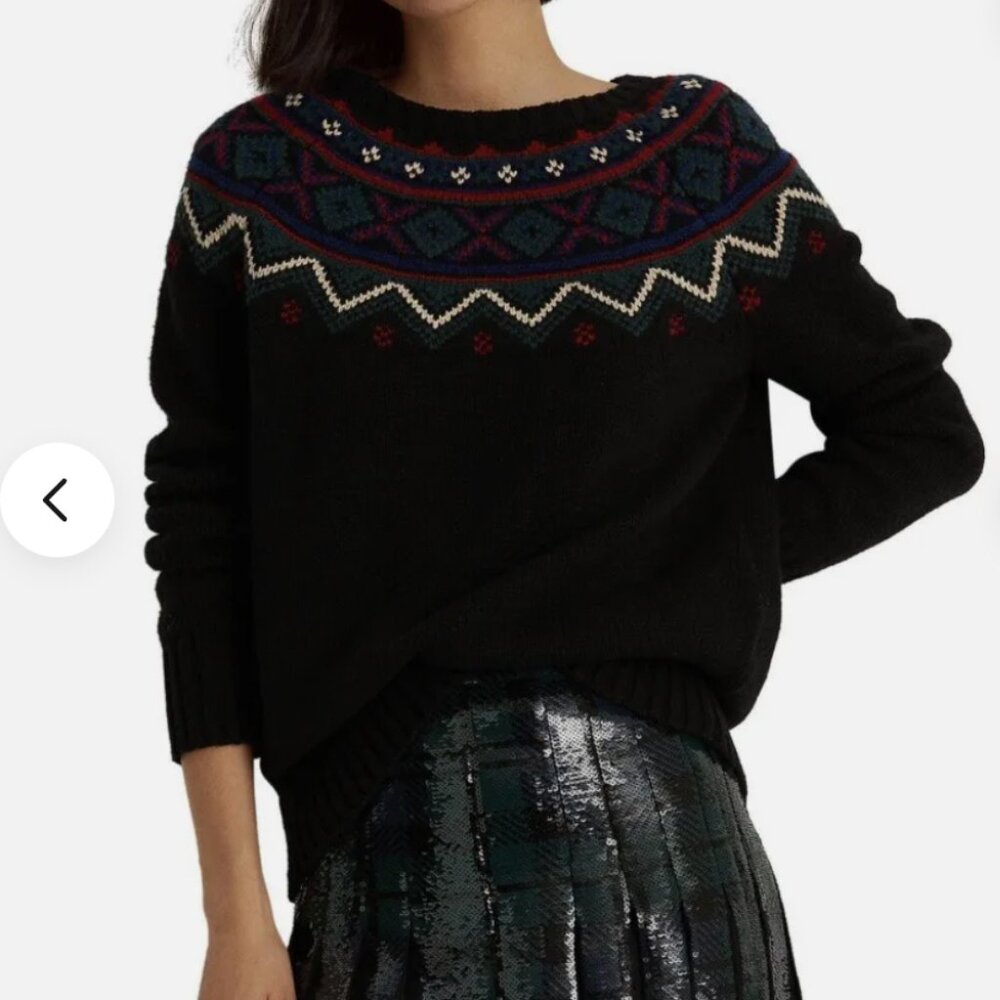 Ralph Lauren Women’s Fair Isle Wool Blend Sweater Black Multi Size S